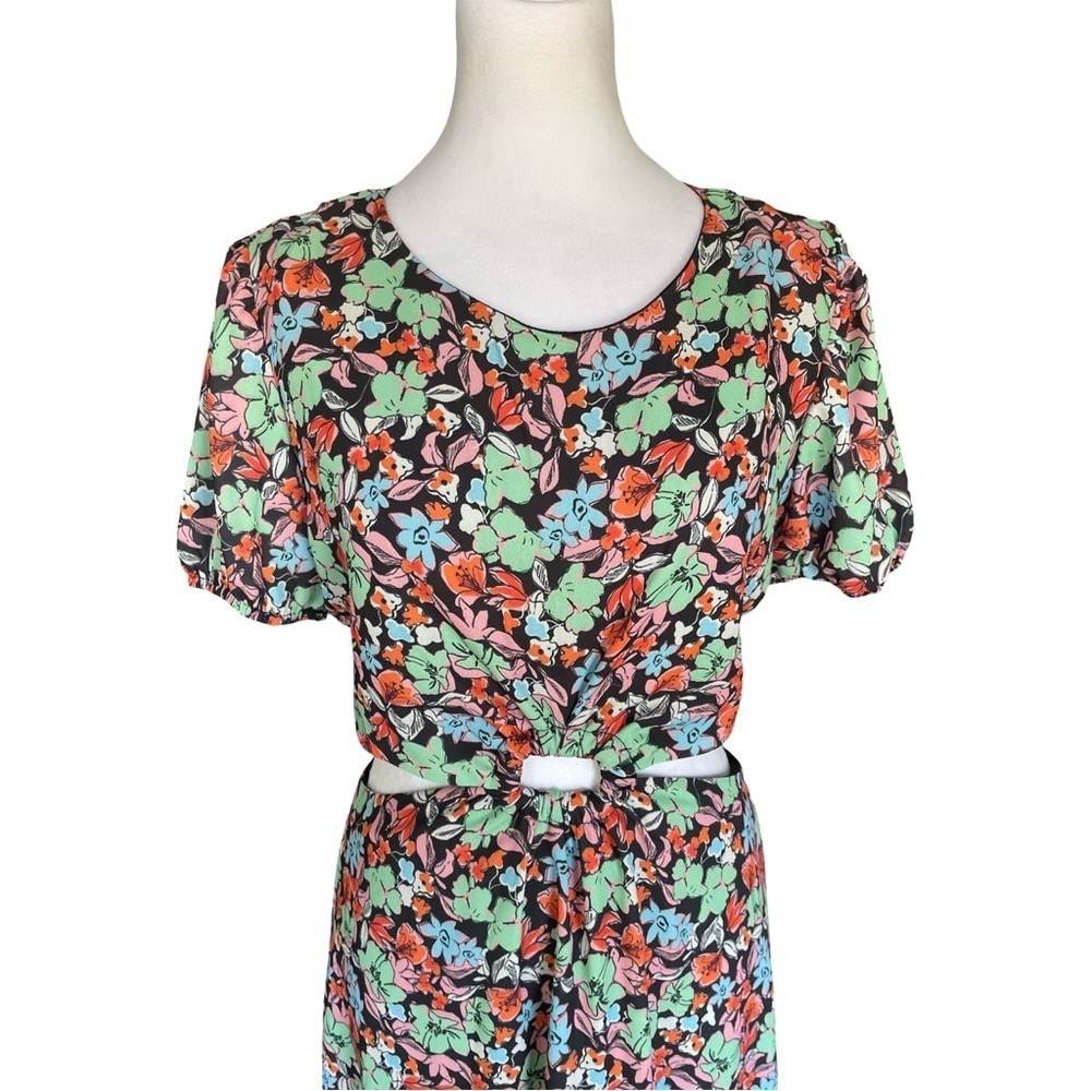 Trendyol Floral Print Cut Out Midriff Midi Dress Size 6 - Picture 4 of 12